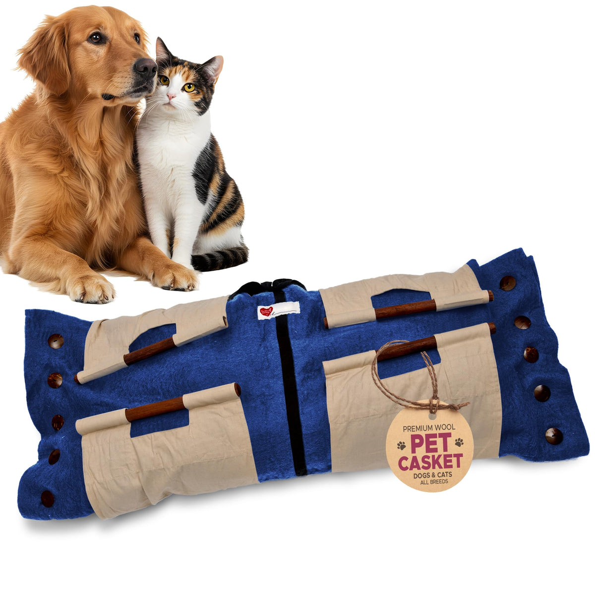 Sweet Goodbye Cocoon: coffret en laine premium Indigo XL pour animaux, chaleur et dignité.