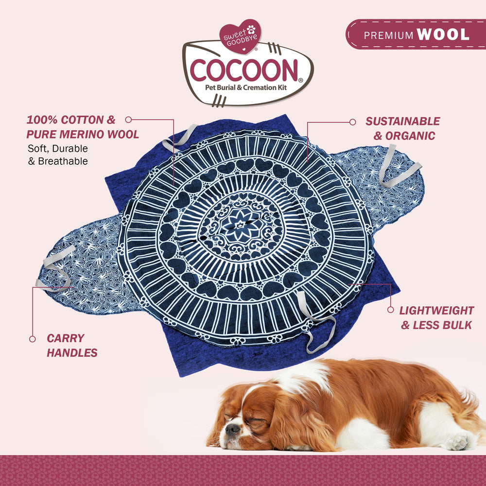Sweet Goodbye Cocoon: drap laine Mérinos multicolore apporte douceur et confort durant le rituel.
