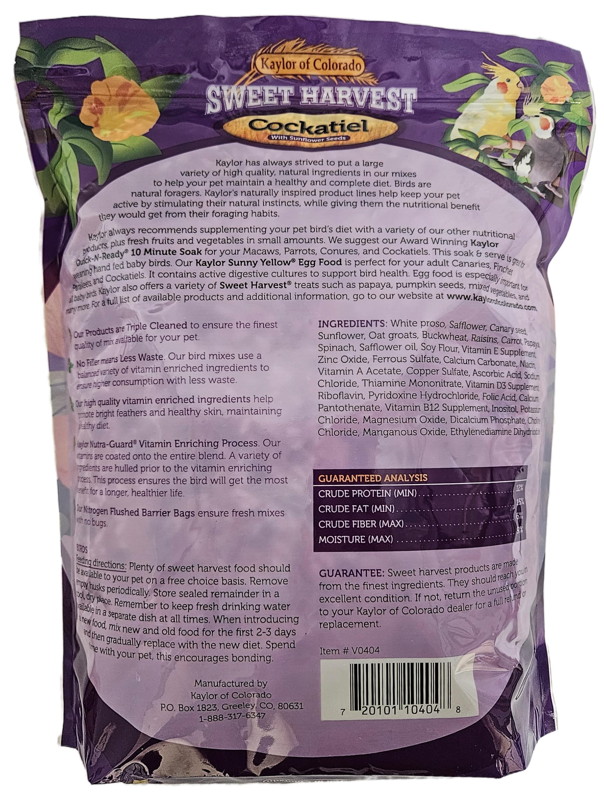 Sweet Harvest calopsitte, mélange graines haut de gamme, alimentation variée.