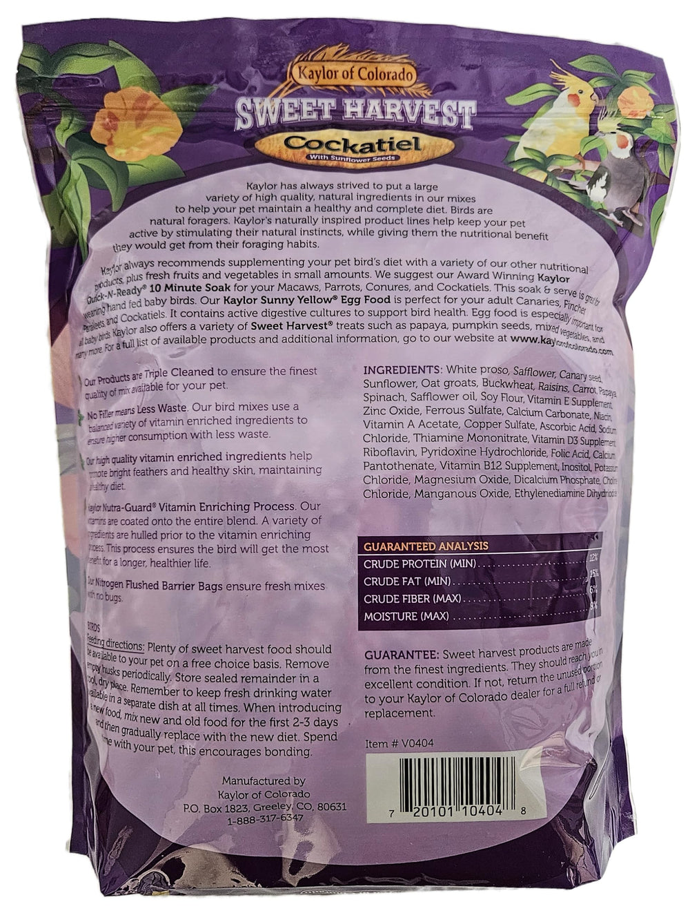 Sweet Harvest calopsitte, mélange graines haut de gamme, alimentation variée.