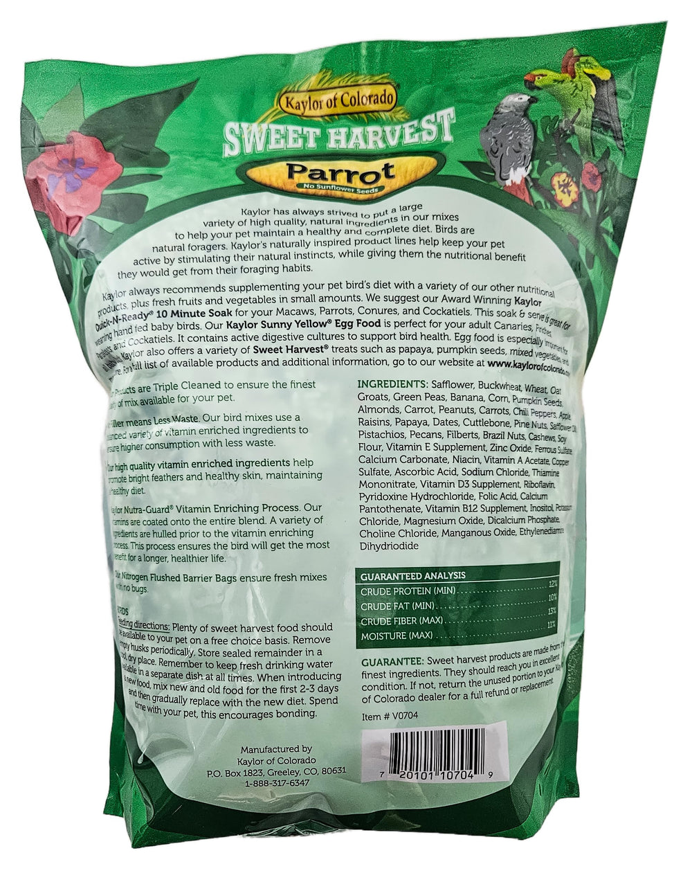Sweet Harvest Nourriture pour perroquets, mélange de graines sans remplissage pour moins de déchets.