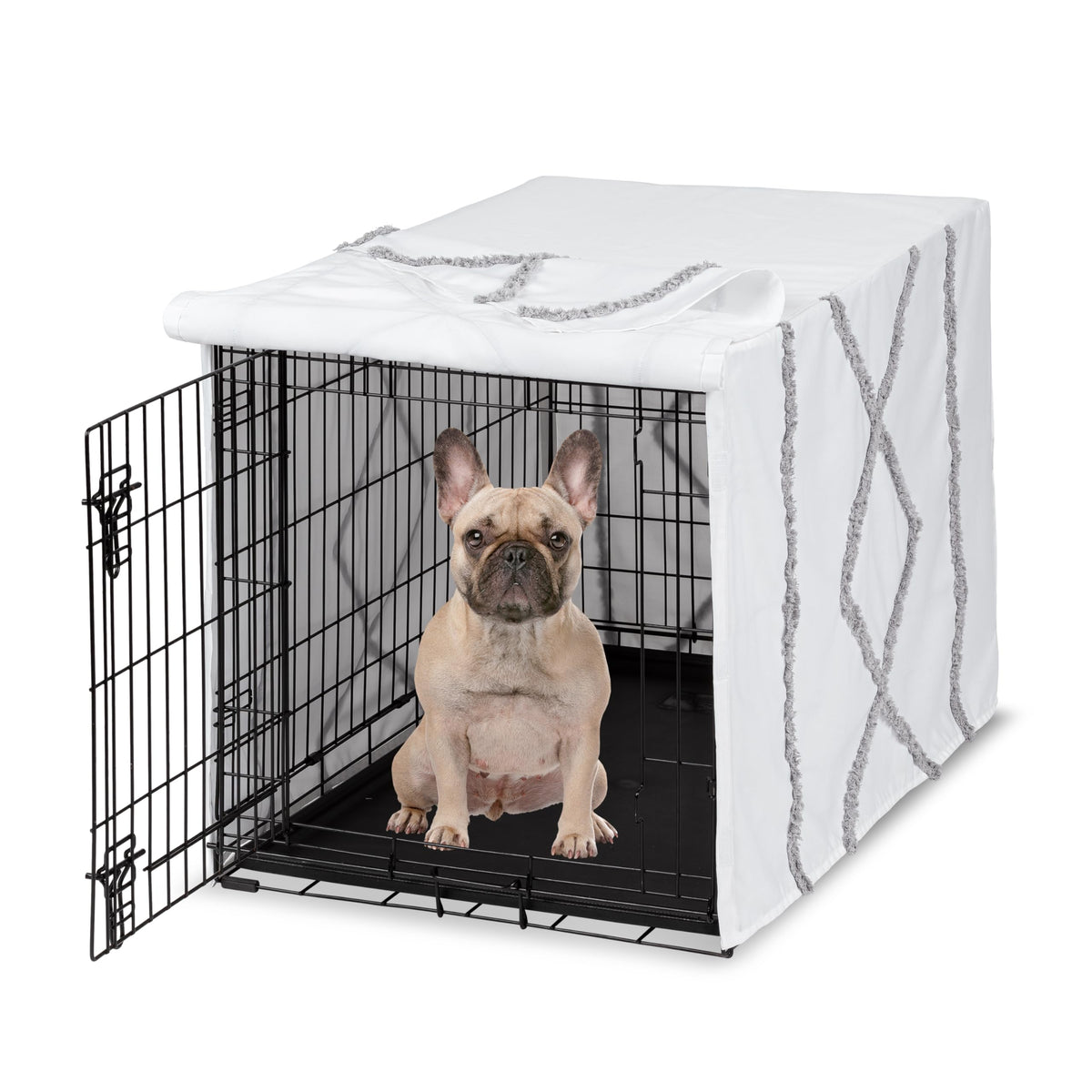 Sweet Jojo Designs couvre cage chien 30in gris boho franges macramé décoratif et apaisant.