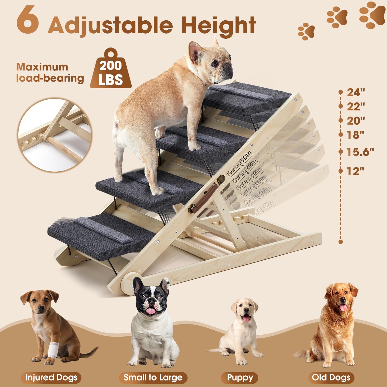 SweetBin escaliers anti dérapants pour sécurité des chiens