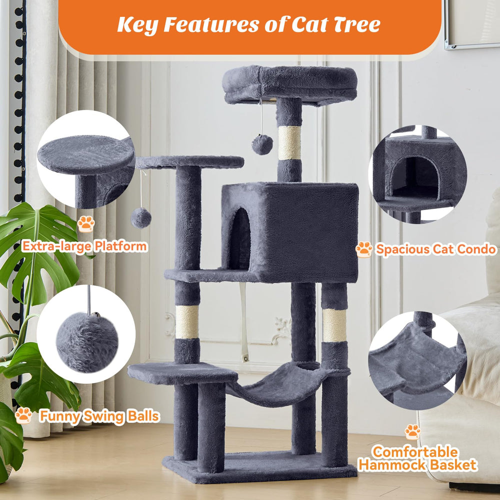 Sweetcrispy Arbre à chat 44 pouces – hamac confortable pour relaxation verticale