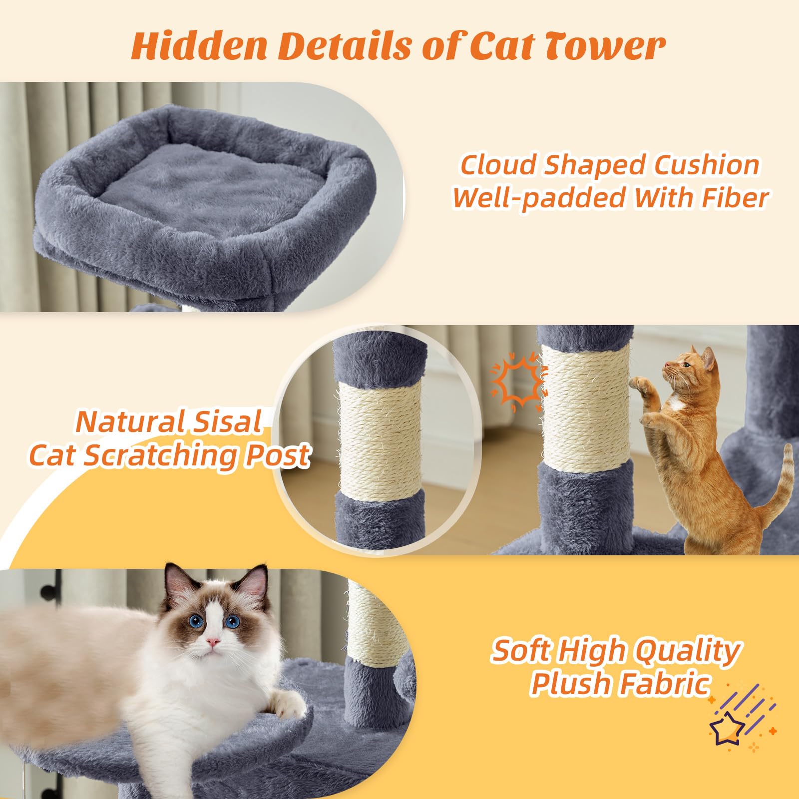 Sweetcrispy Arbre à chat 44 pouces – poteaux sisal pour soin des griffes