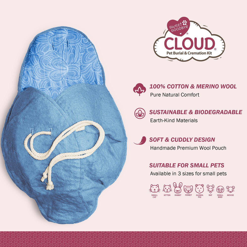 Sweet Goodbye Cloud : matériaux écologiques en laine mérinos et coton pour un rituel respectueux.