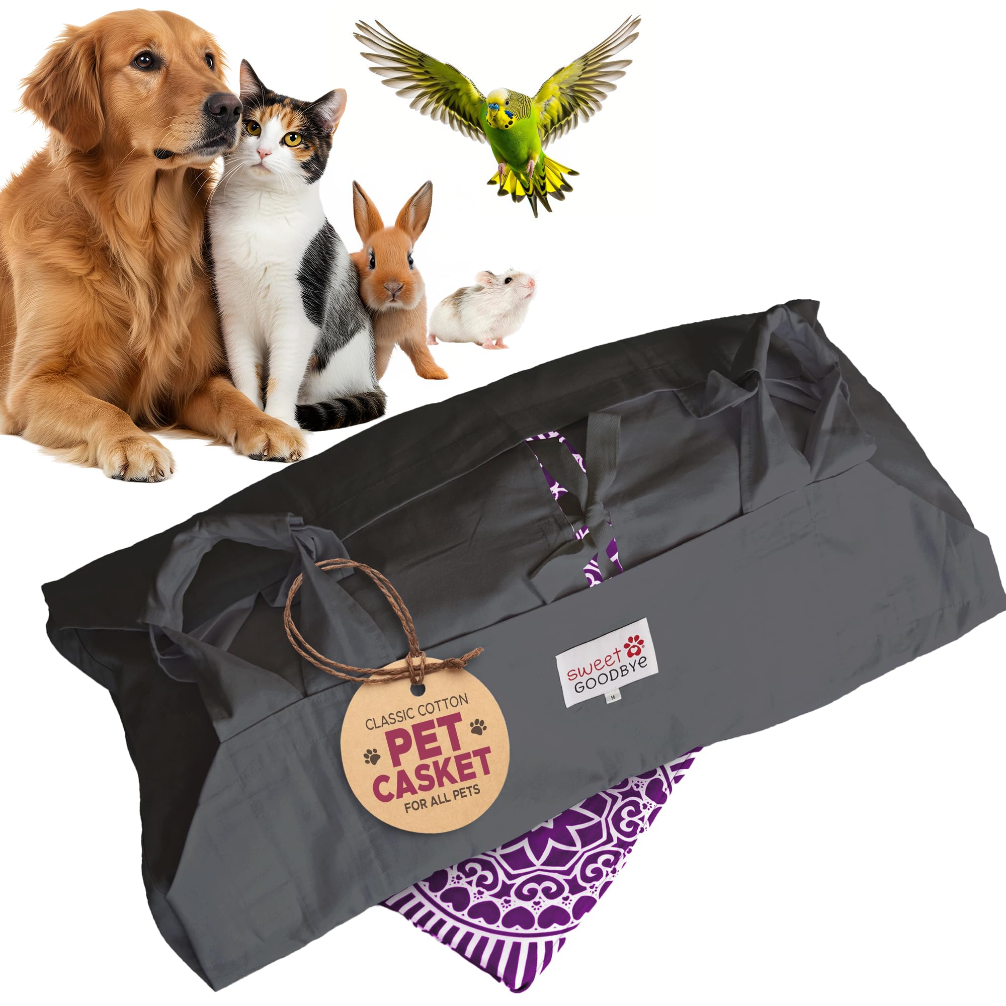 Sweet Goodbye Cocoon – Coffre-tissu coton médium noir magenta enveloppant l'animal avec douceur.