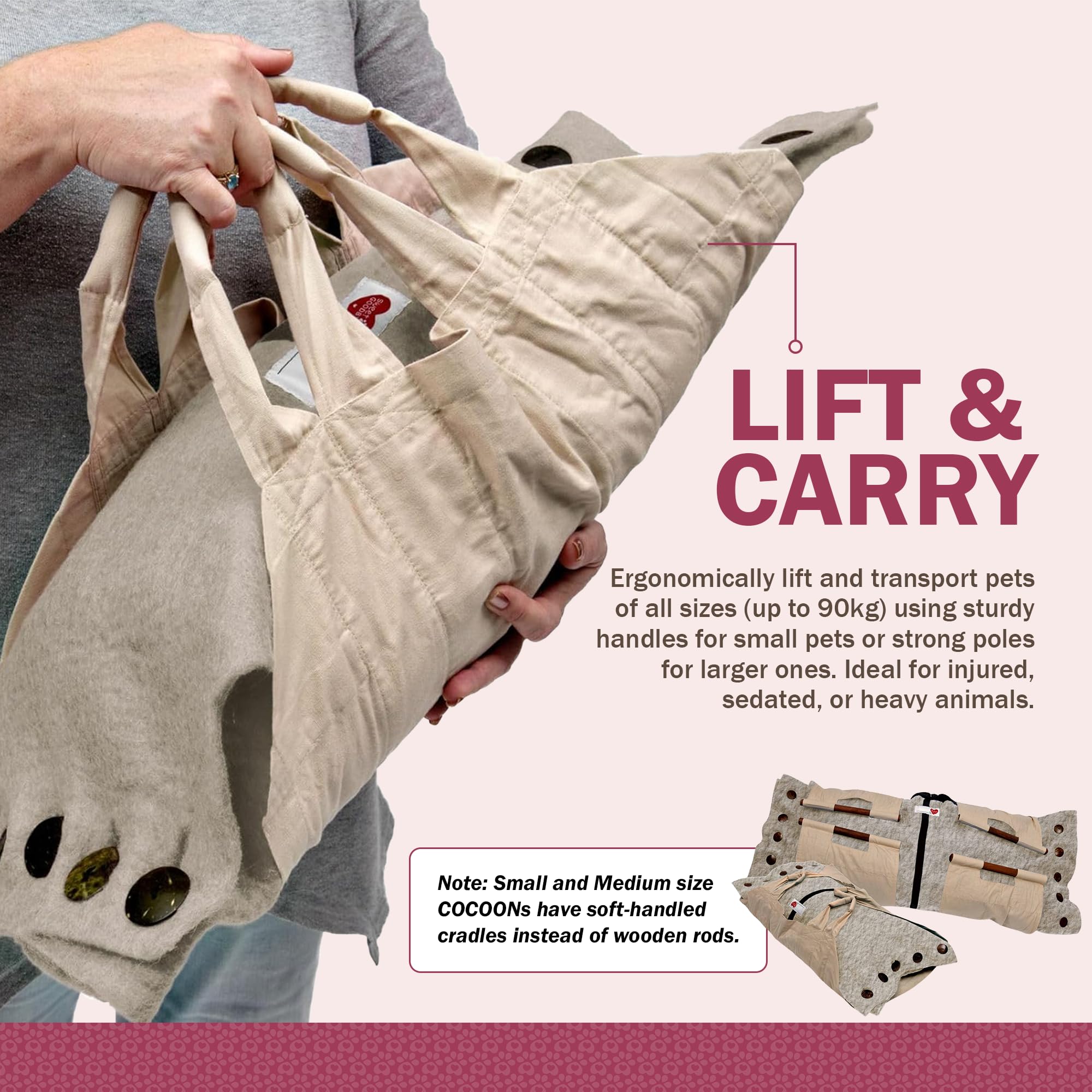 Sweet Goodbye Cocoon—tailles chat et chien, solution adaptée pour différentes morphologies.