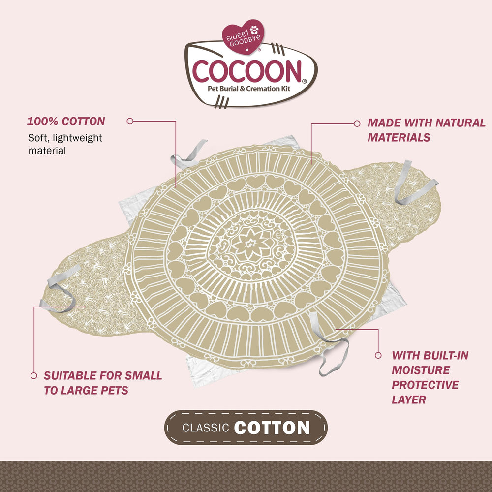 Sweet Goodbye Cocoon: draps coton naturel enveloppant votre animal avec douceur.