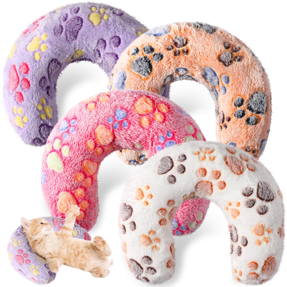 Sweetude 4 pièces coussins pour chats et chiens, motif patte et forme en U, réconfort