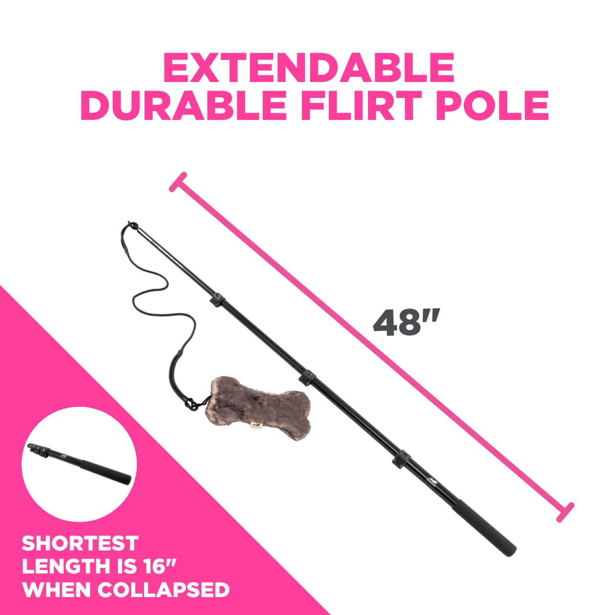 SwiftPaws Flirt Pole repli 16po: pratique et portable pour l'entraînement nomade.