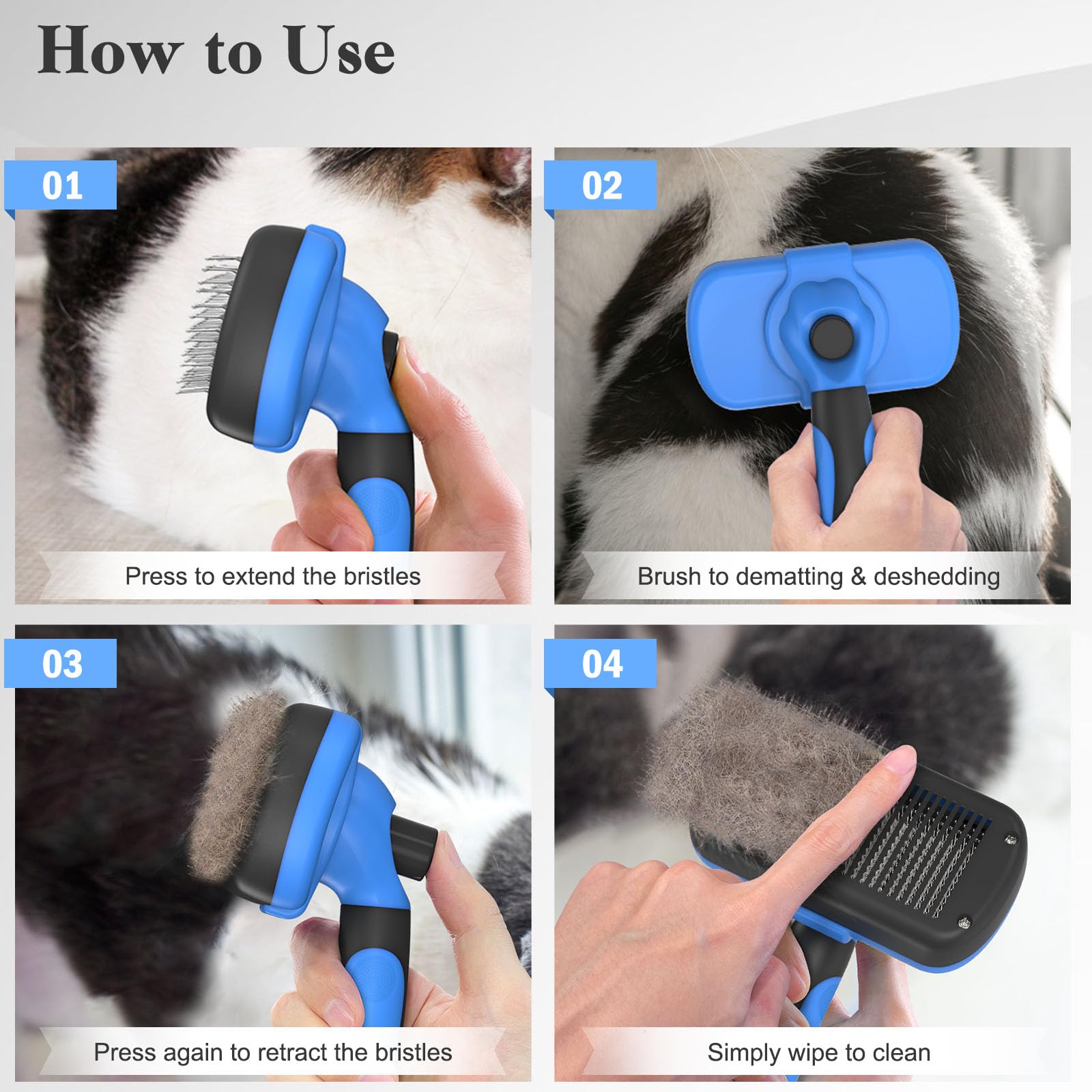 Swihauk brosse auto-nettoyante — Adaptée chiens et chats à pelage long ou court.