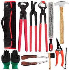Swpeet ensemble-outils maréchal ferrant, kit complet pour entretien des sabots