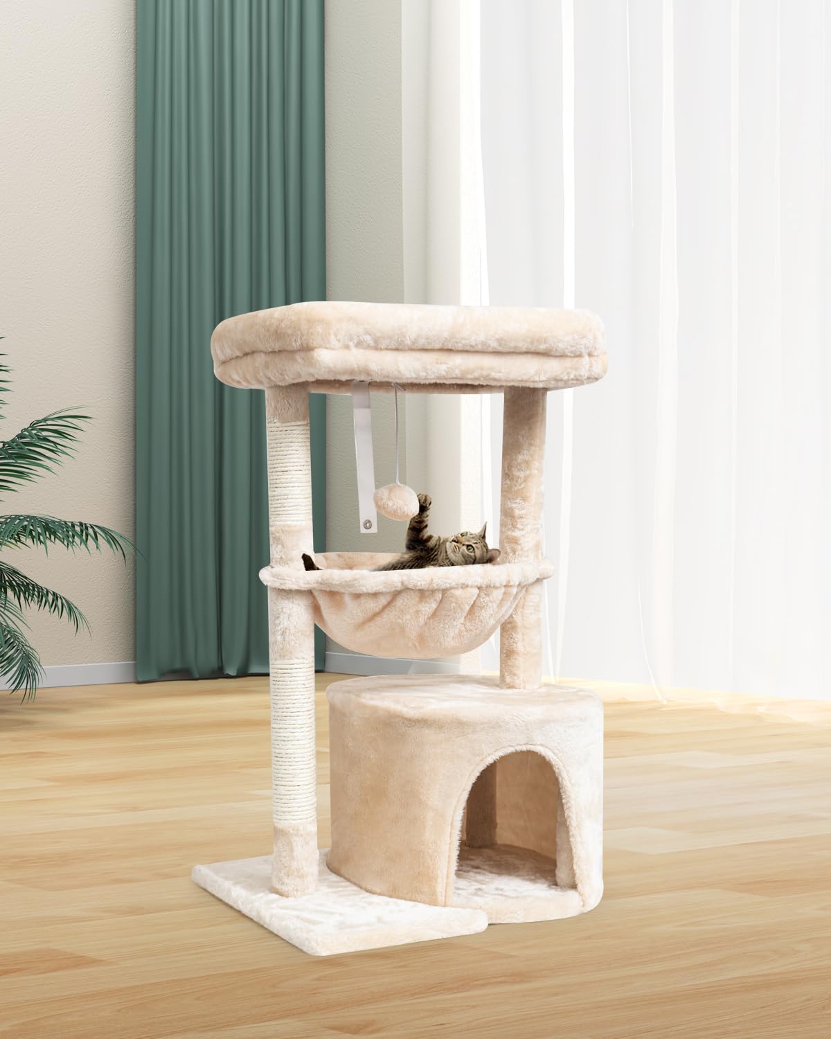 SYANDLVY arbre-chat compact – montage rapide, design beige moderne