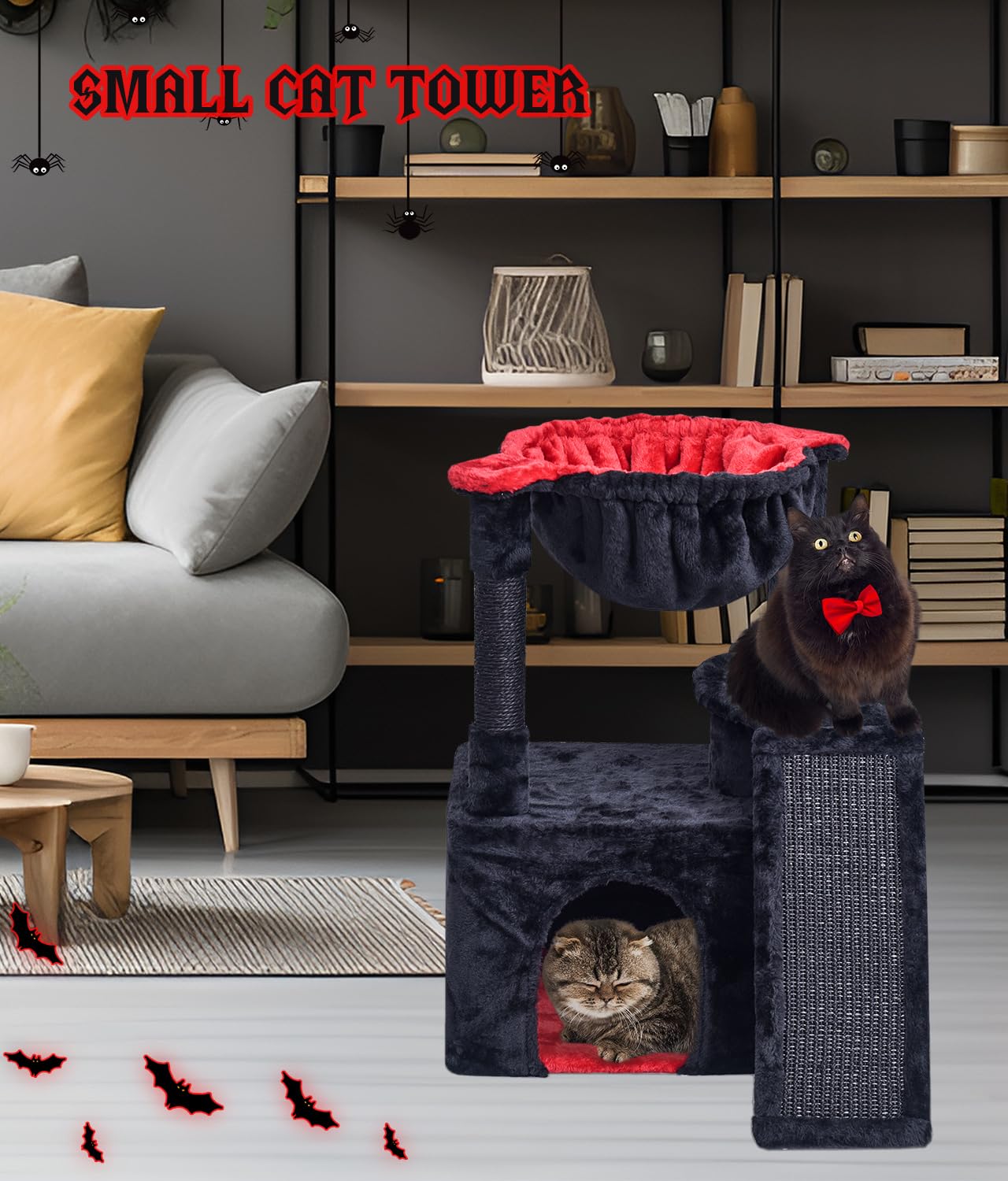 SYANDLVY Arbre à chat gothique — pieds renforcés assurant stabilité lors des sauts.