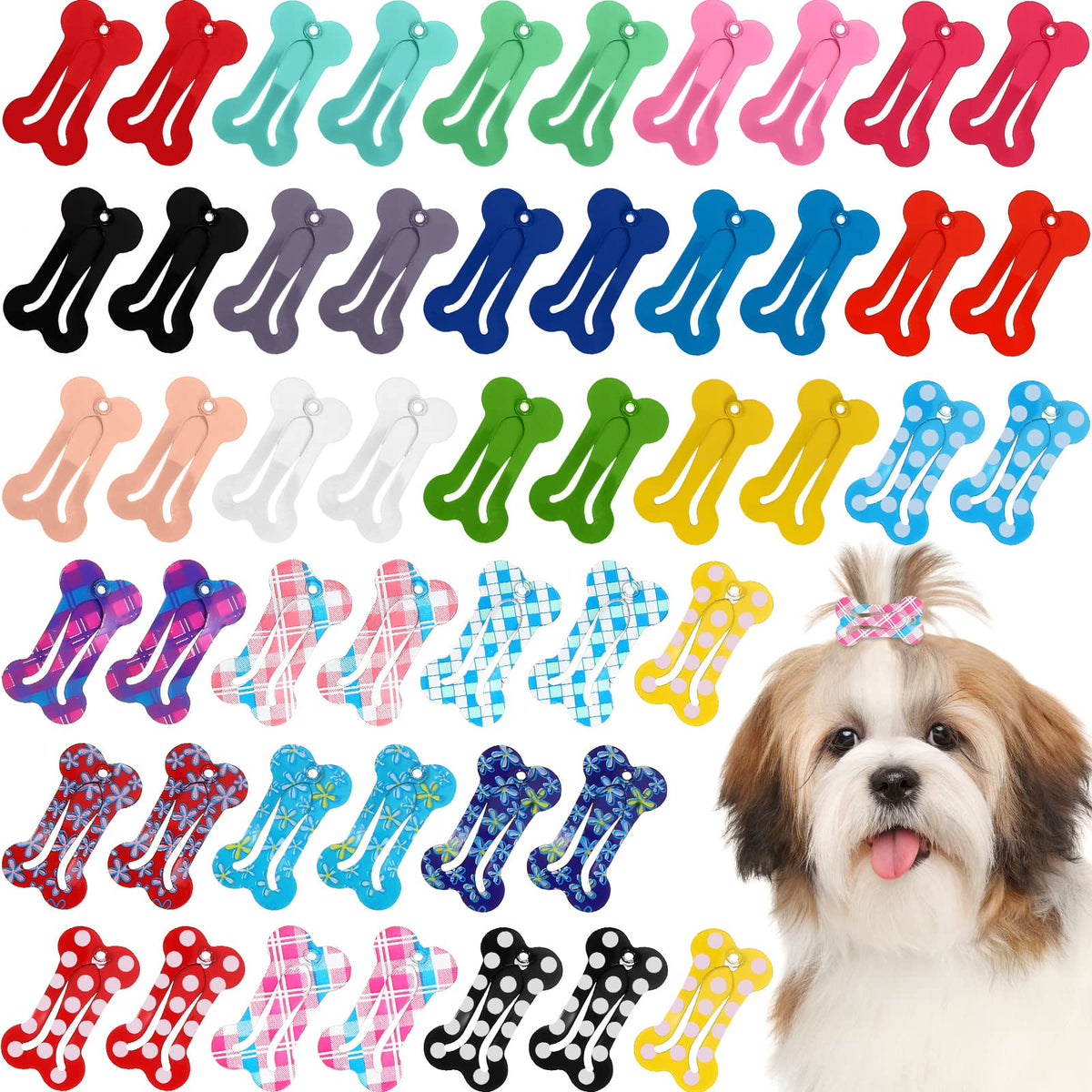 Pinces à poil Syhood en forme d’os mini, colorées et faciles à attacher pour chiens et chats.