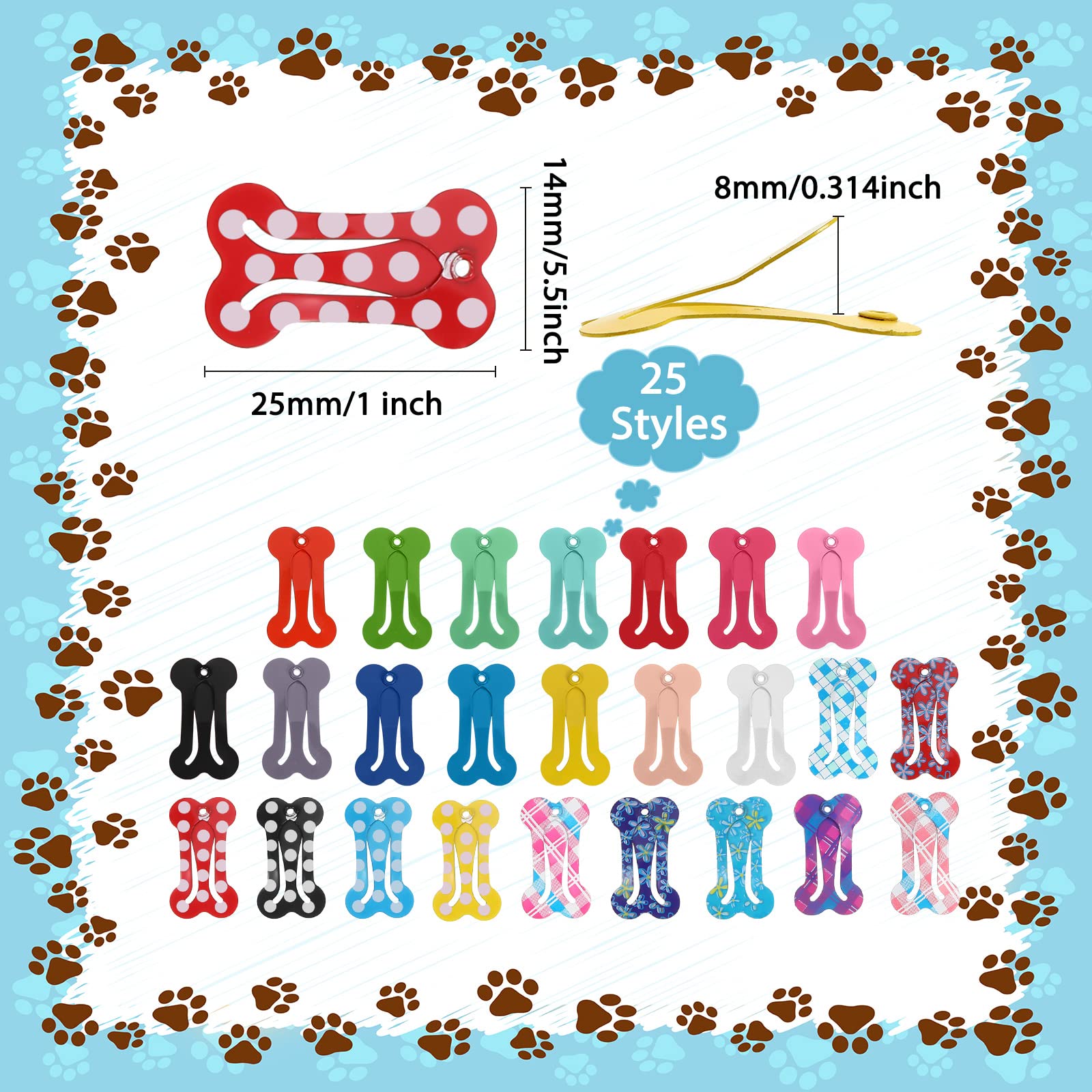 Pinces Syhood en forme d’os mini, motifs variés pour personnaliser les tenues de votre animal.