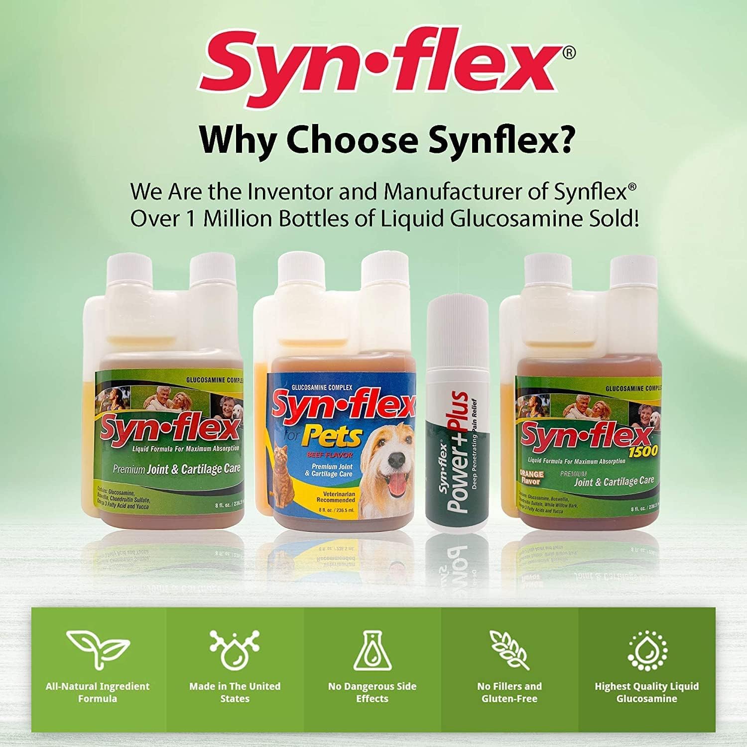 Synflex fabriqué aux États‑Unis avec ingrédients pharmaceutiques de qualité.