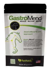 SynNutra GastroMend : bouteille-poudre prête à soutenir la digestion du cheval lors de l'entraînement.