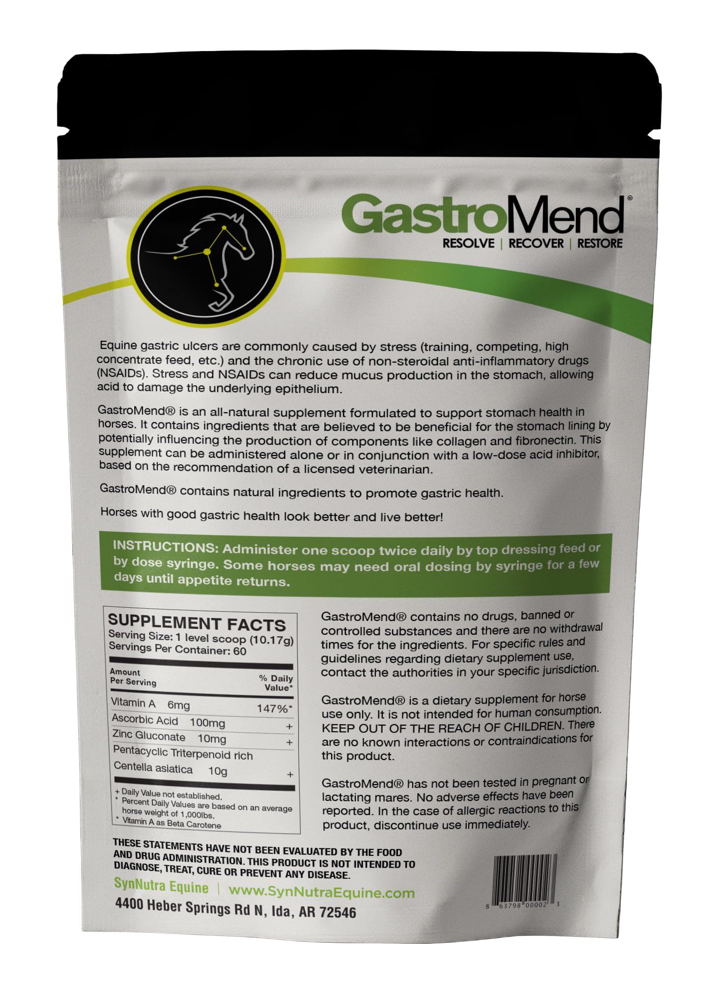 SynNutra GastroMend : dose-mesure facilitant l'administration quotidienne pour une fonction digestive normale.