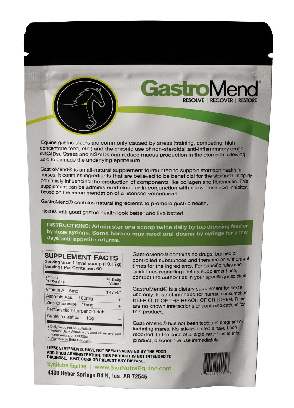 SynNutra GastroMend : dose-mesure facilitant l'administration quotidienne pour une fonction digestive normale.