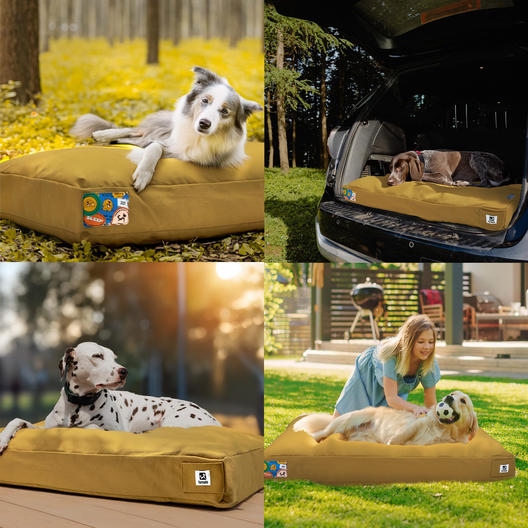 Lit chien Sytopia XL en extérieur, grand format pour plus d’espace.