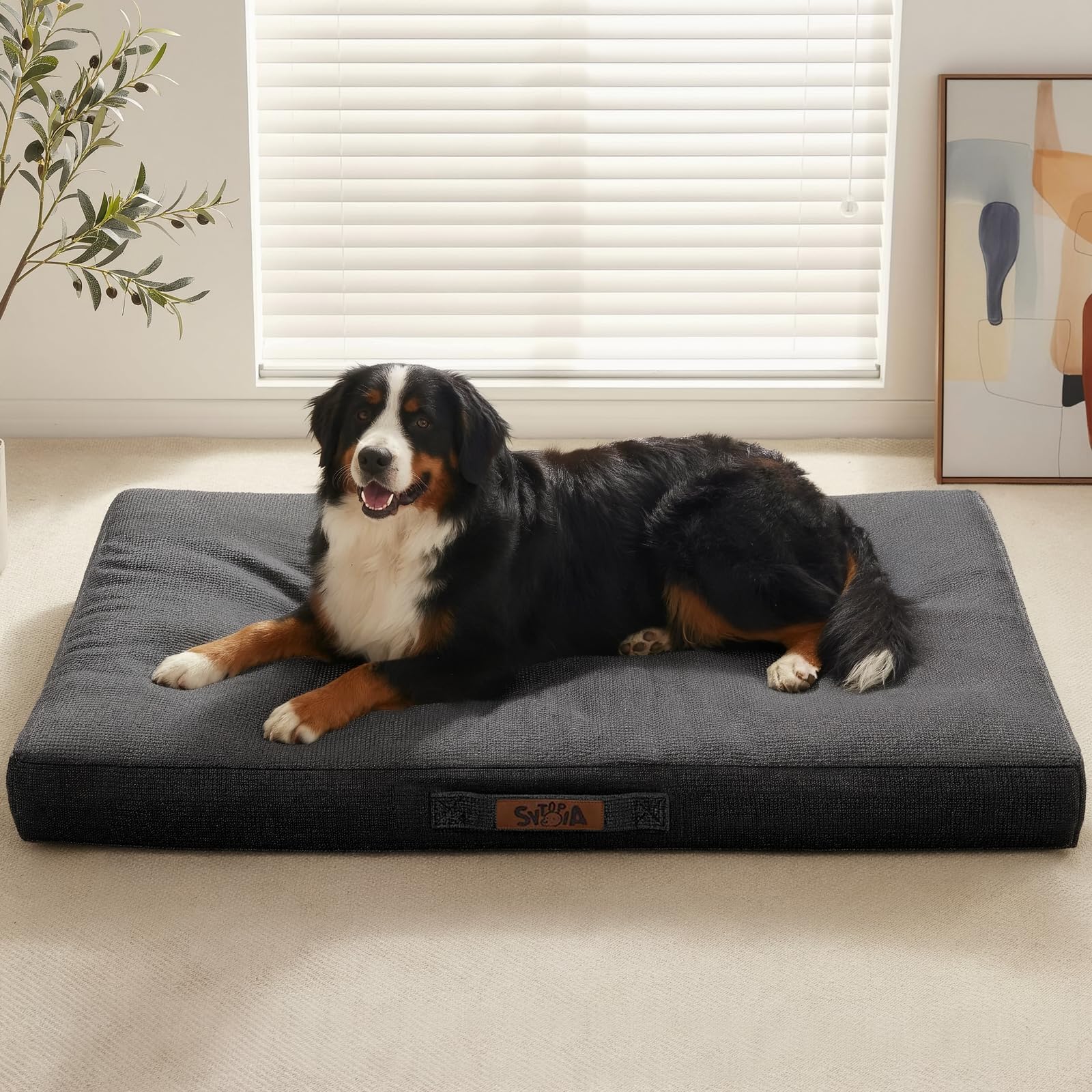 Lit-chien-xxl imperméable noir Sytopia prêt pour intérieur et extérieur.