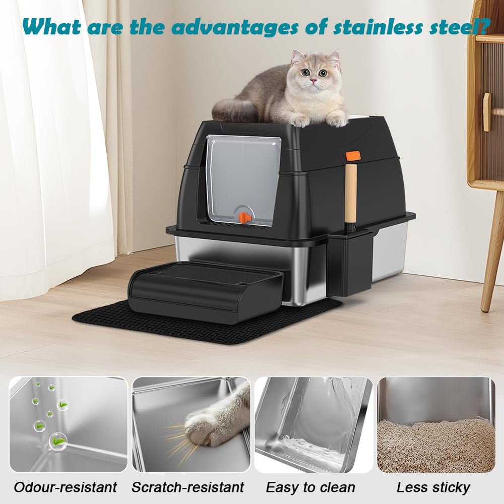 SZEE boîte litière acier inox double porte pour sécurité accrue.