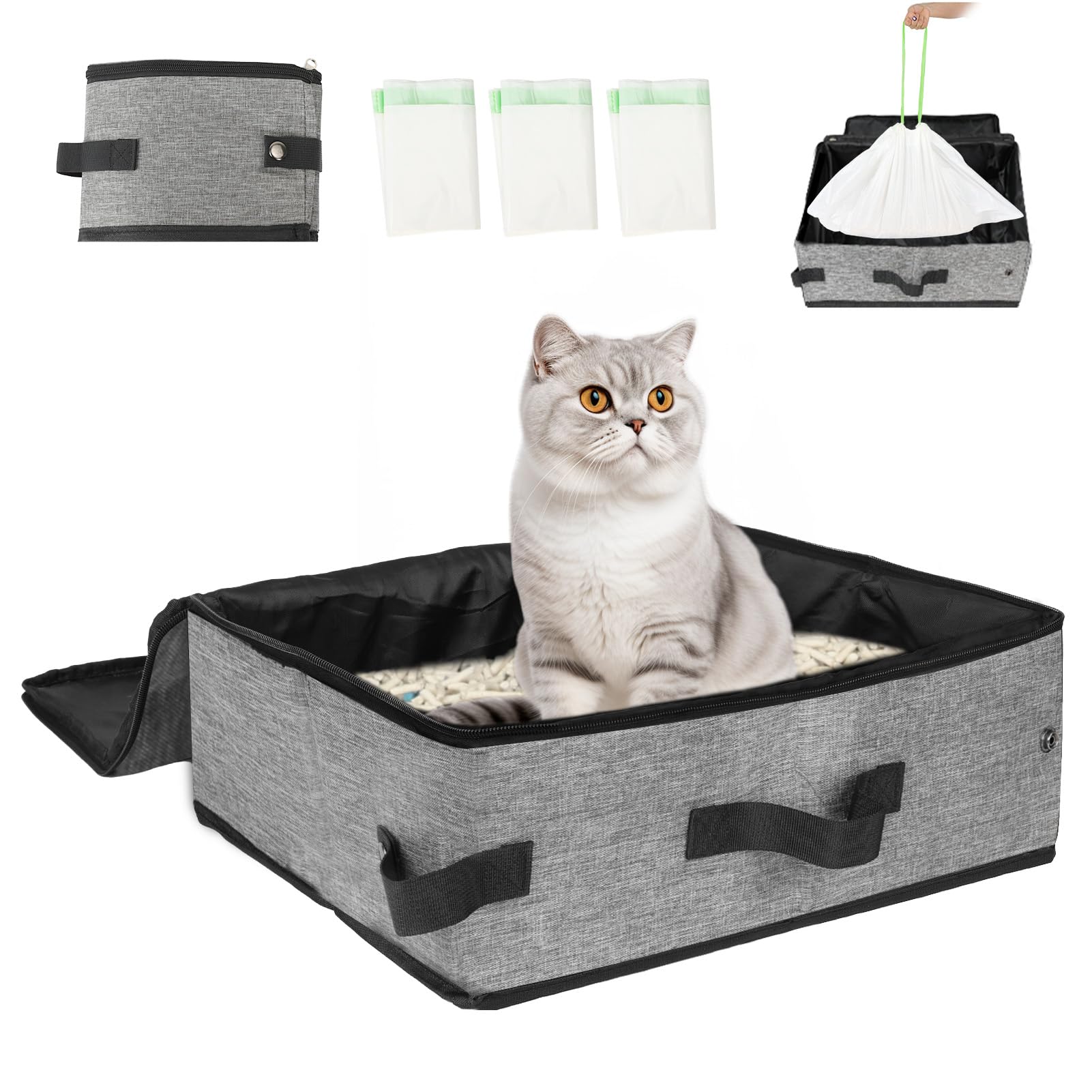 Boîte litière de voyage SZEE avec rideau zippé pour chat, pratique et propre.