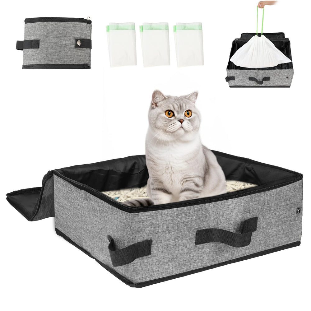 Boîte litière de voyage SZEE avec rideau zippé pour chat, pratique et propre.