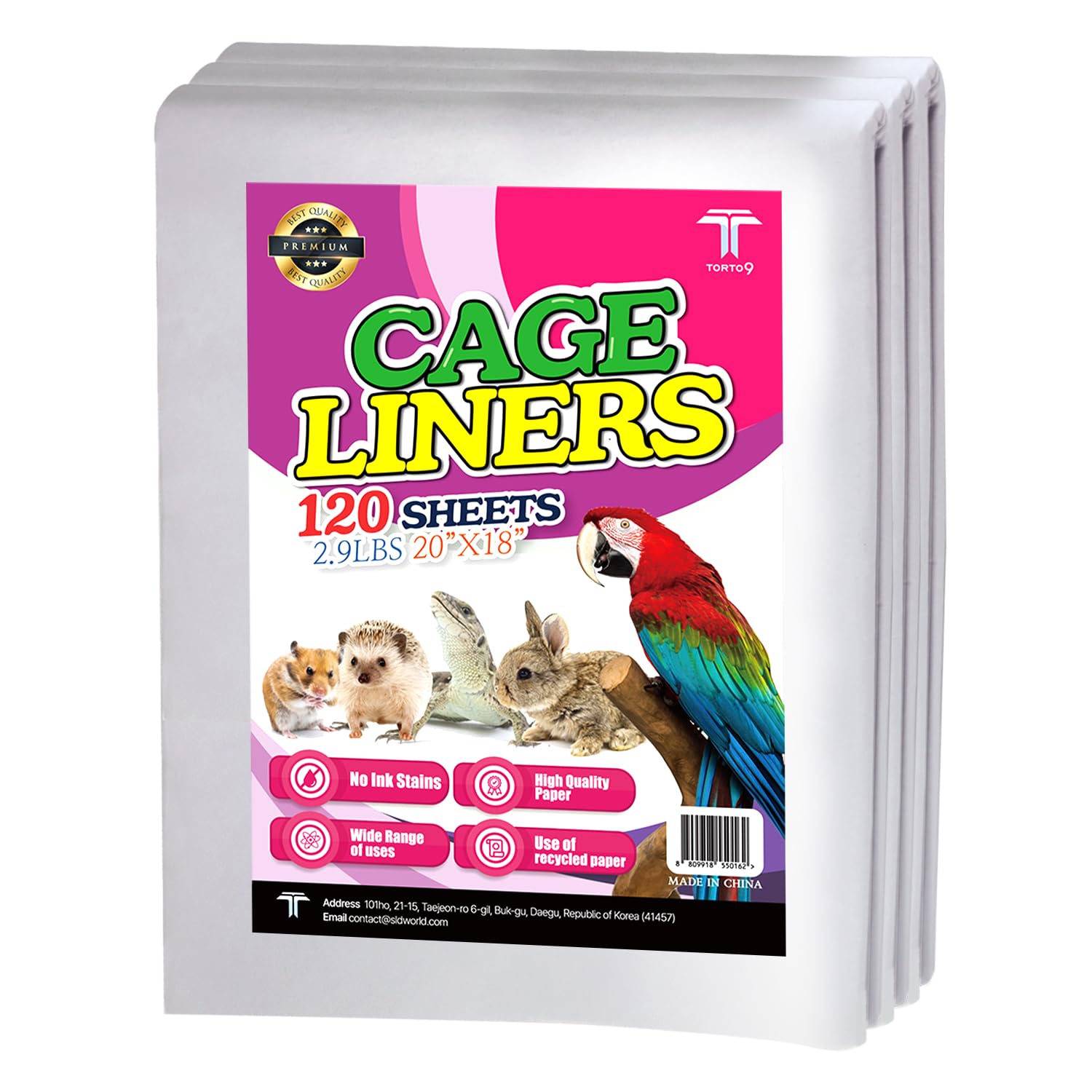 T TORTO9, couche-cage en papier 120 feuilles, 20x18 pouces, pratique et absorbante.