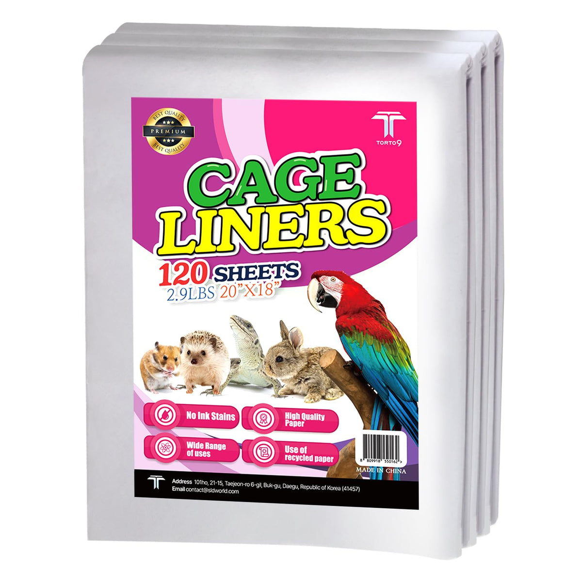 T TORTO9, couche-cage en papier 120 feuilles, 20x18 pouces, pratique et absorbante.