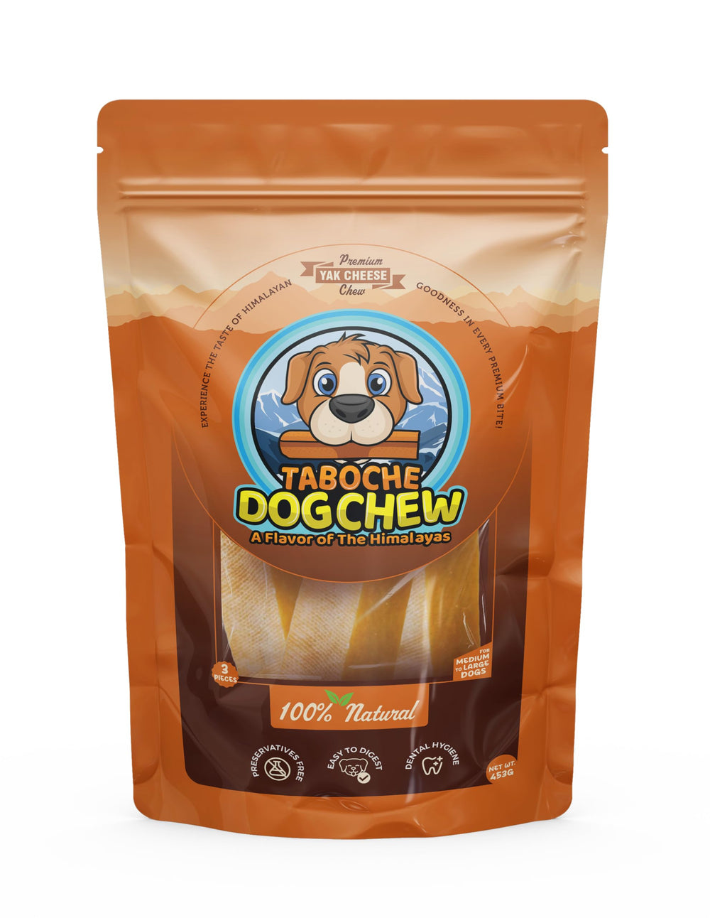 Taboche friandise pour chien, texture ferme, idéale pour des sessions de mâchage prolongées.