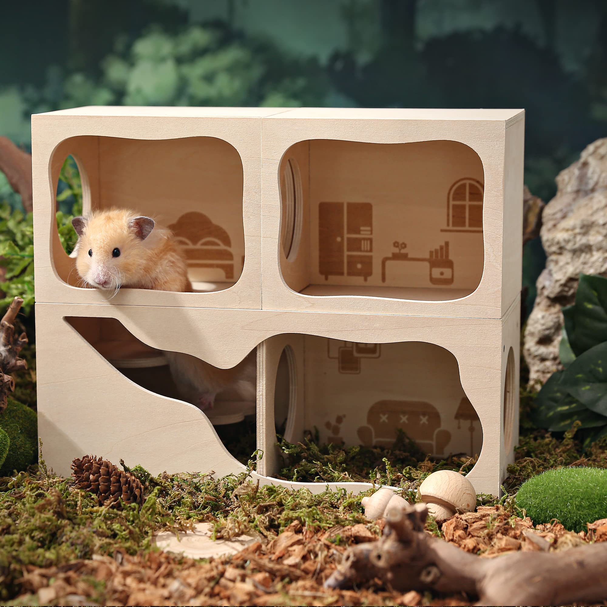 Tafit Hamster Hideout système rainure-languette simplifie l’assemblage.