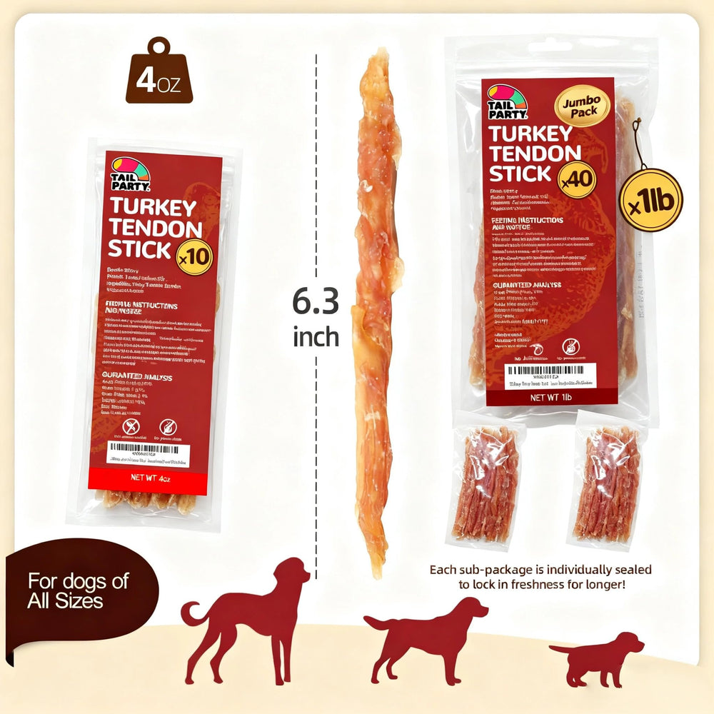 TailParty Tendons de Dinde – sans additifs artificiels, ingrédients naturels.