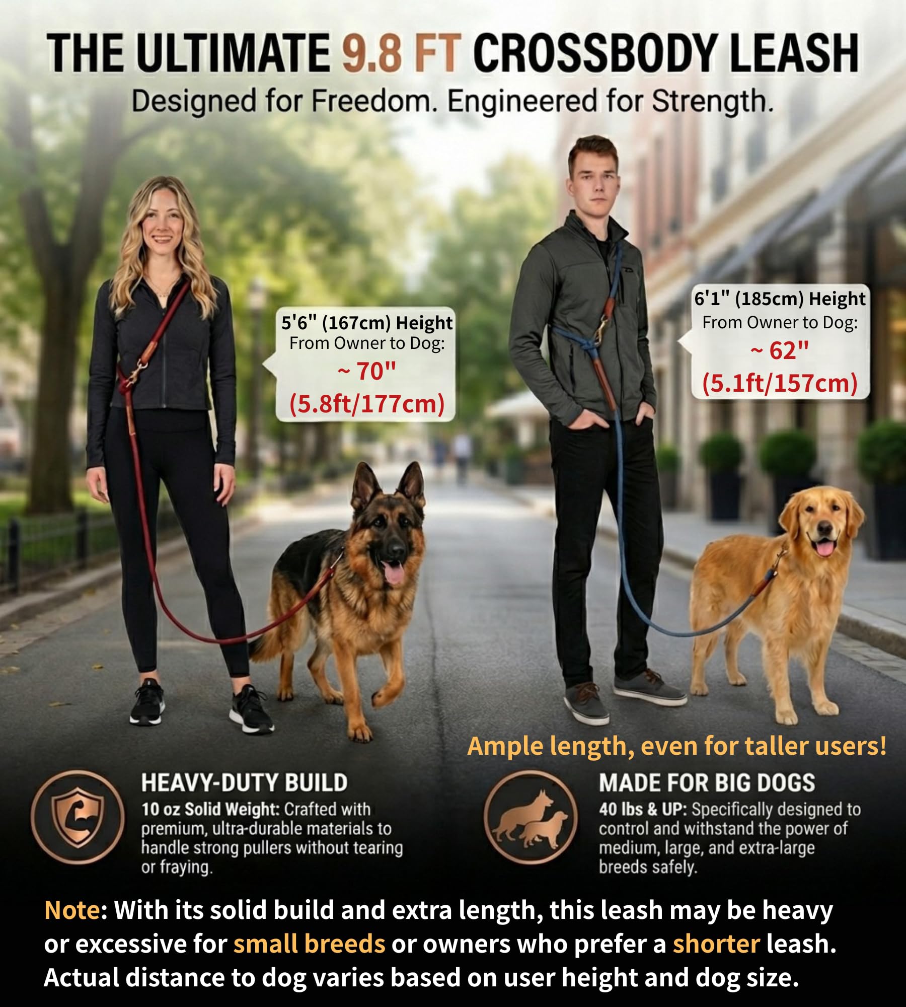 Laisse crossbody Tails & Tales pour course et activités, mains libres.