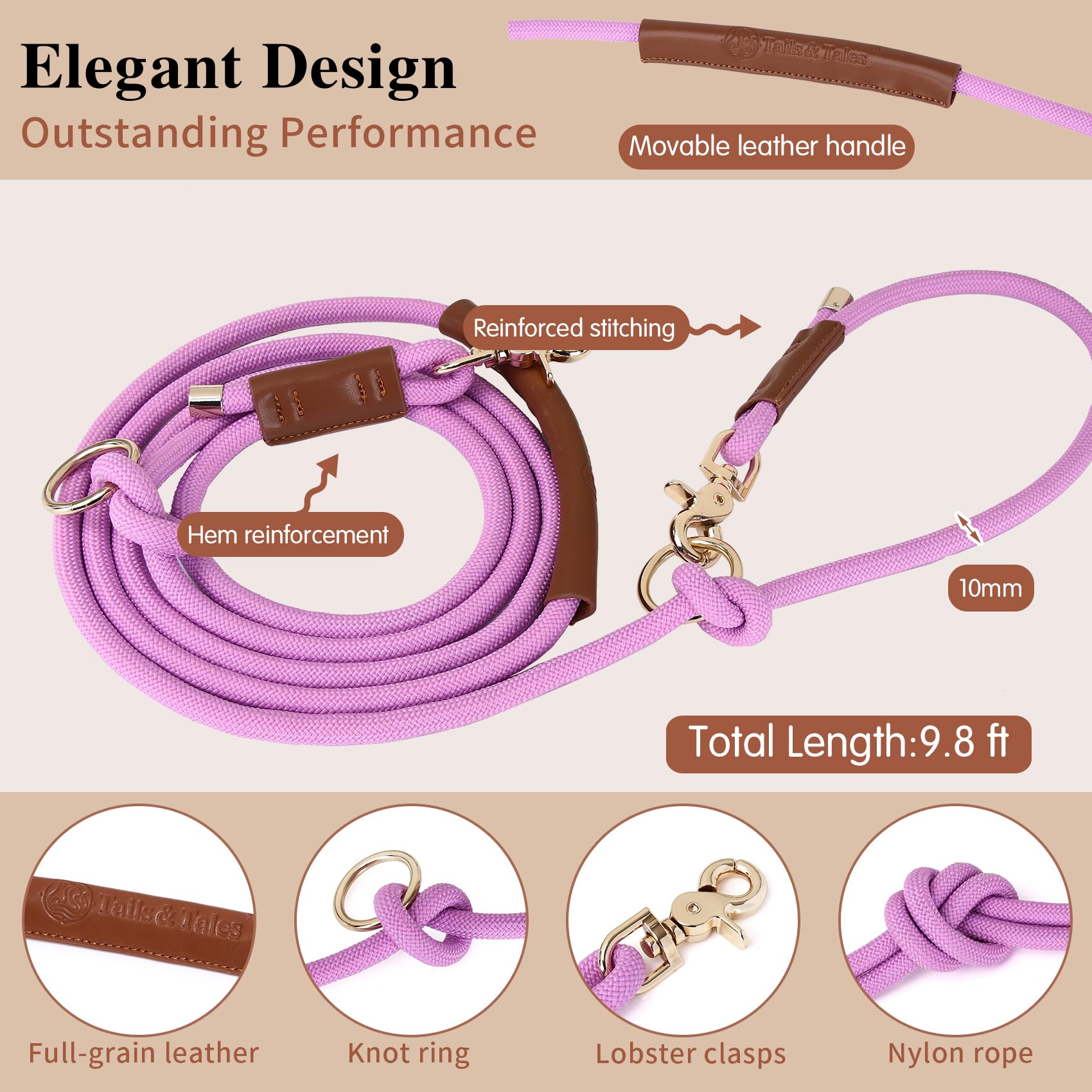 Laisse double pour chiens Tails & Tales avec attache 360 pour éviter les nœuds.