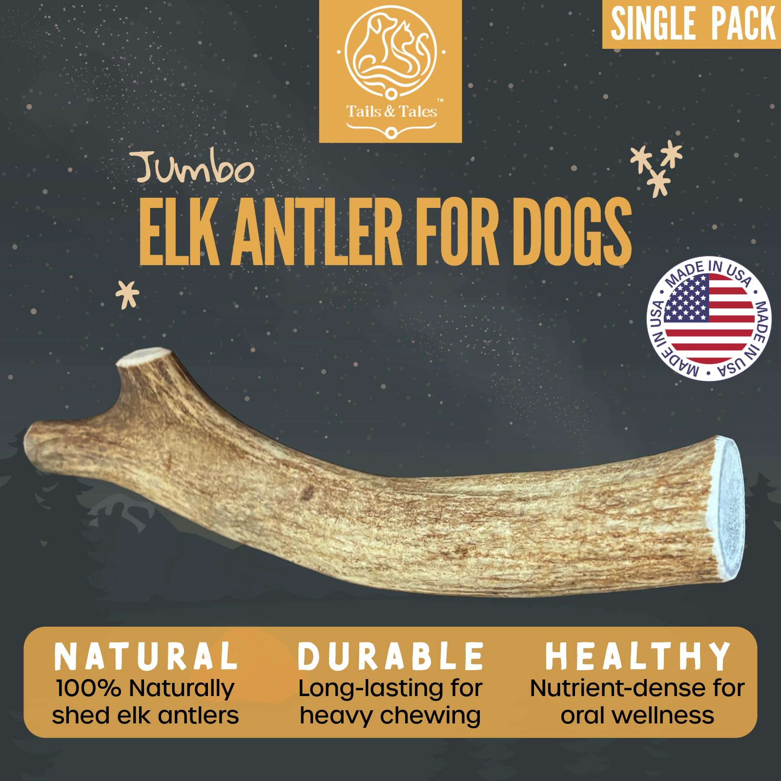 Tails & Tales – Corne d’élan naturelle sans additifs pour chien robuste
