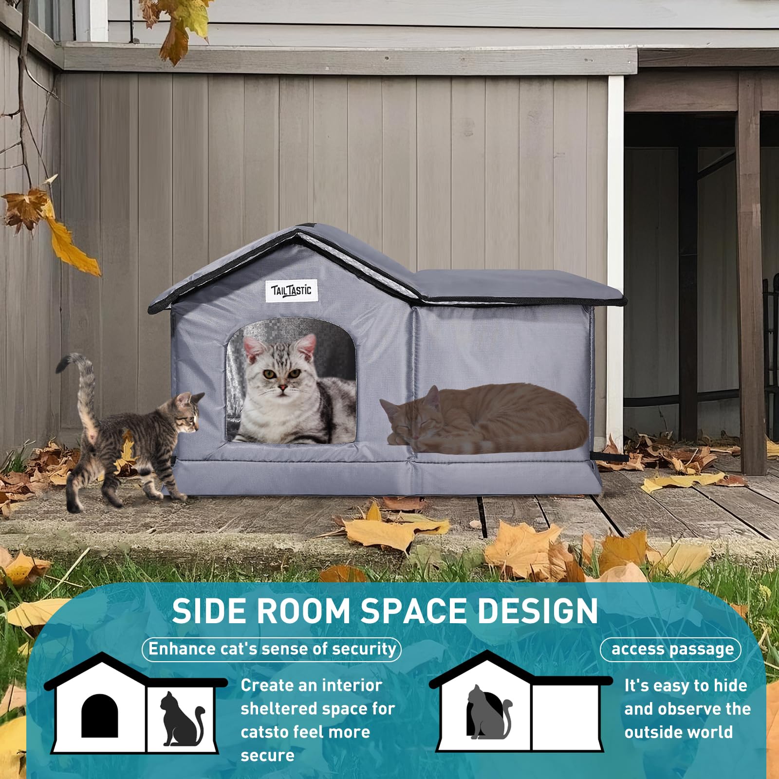 TailTastic dimension spacieuse gris: espace suffisant pour chats de toutes tailles.