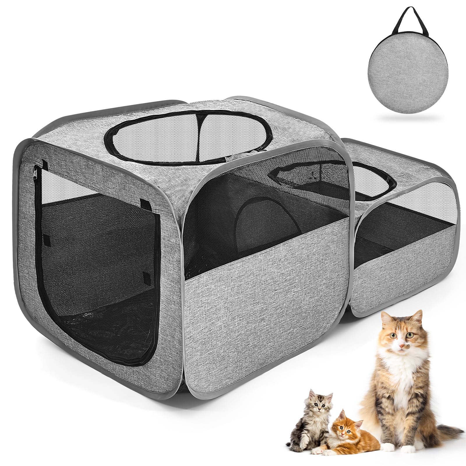 TailTastic grand parc chat 2-en-1 pliable, espace jeu extérieur sûr.