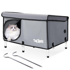 TailTastic maison pour chat extérieure surélevée gris grand, abri durable et confortable pour plusieurs chats.