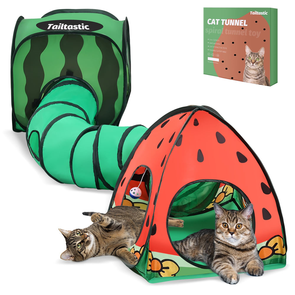 TailTastic tunnel 3-en-1 pastèque: espace ludique d’intérieur pour chats curieux