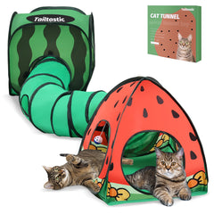 TailTastic tunnel 3-en-1 pastèque: espace ludique d’intérieur pour chats curieux