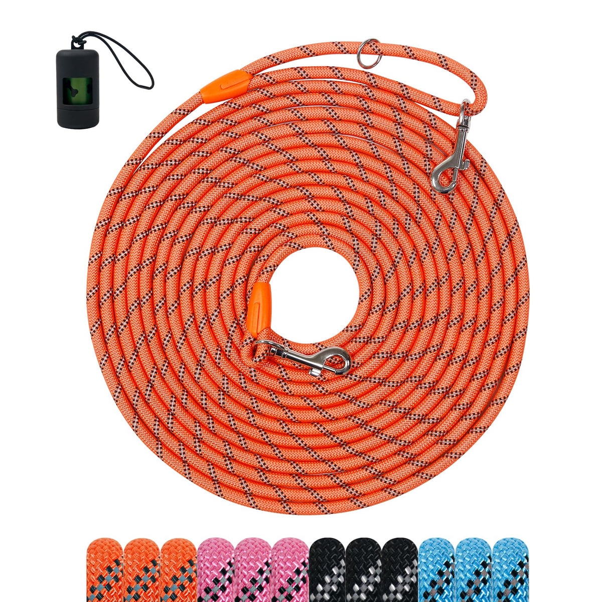 Laisse Tairro 6ft orange avec mousqueton tournant pour balades sans emmêlement.