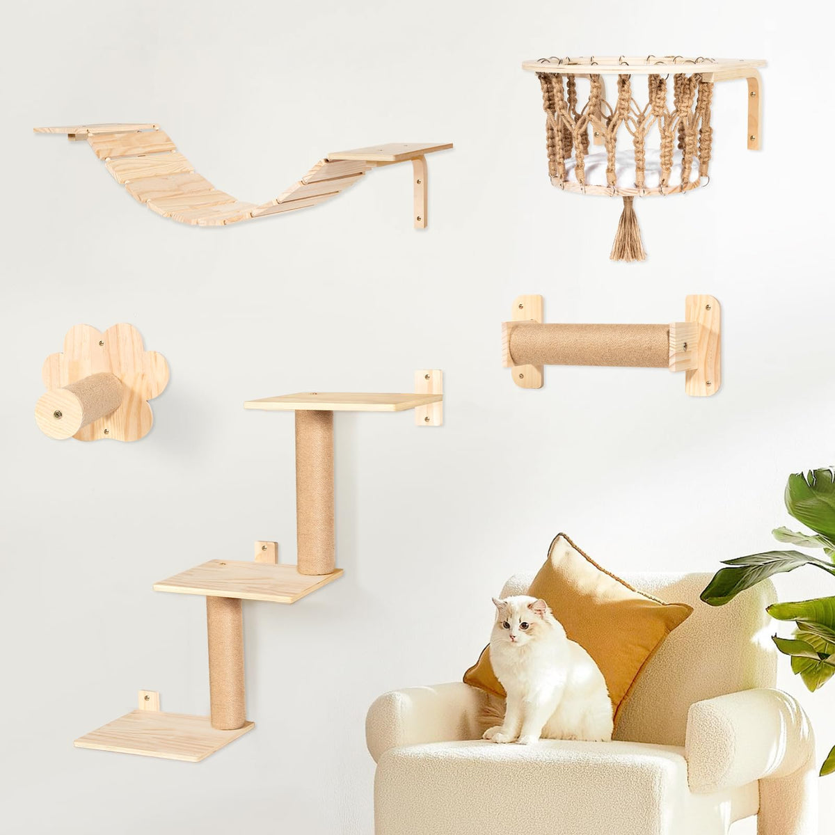 TAKEKIT étagères murales pour chat, perchoir intégré, gain d’espace et vue en hauteur.