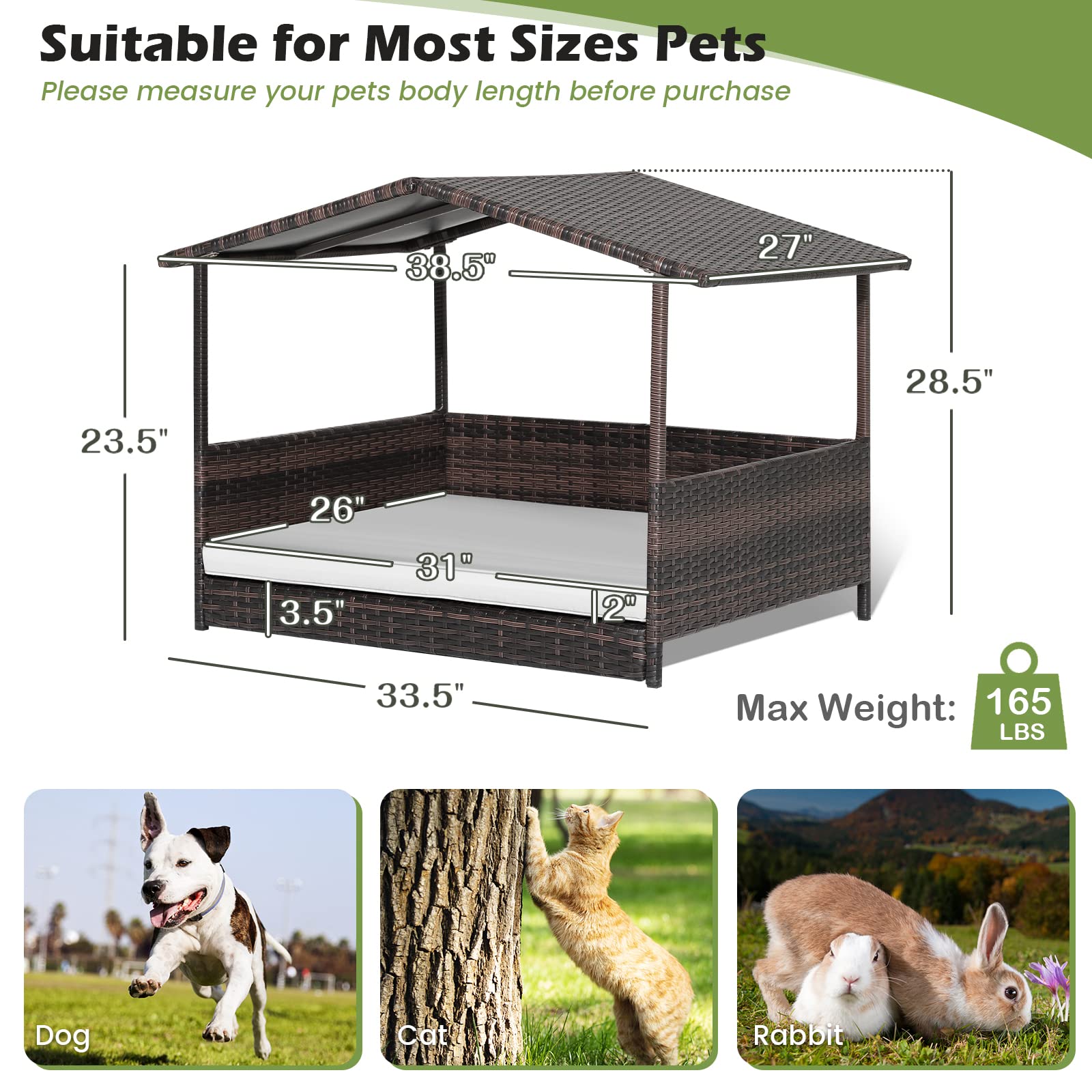 Tangkula Maison Chien Osier – coussin épais et pratique pour repos confortable.