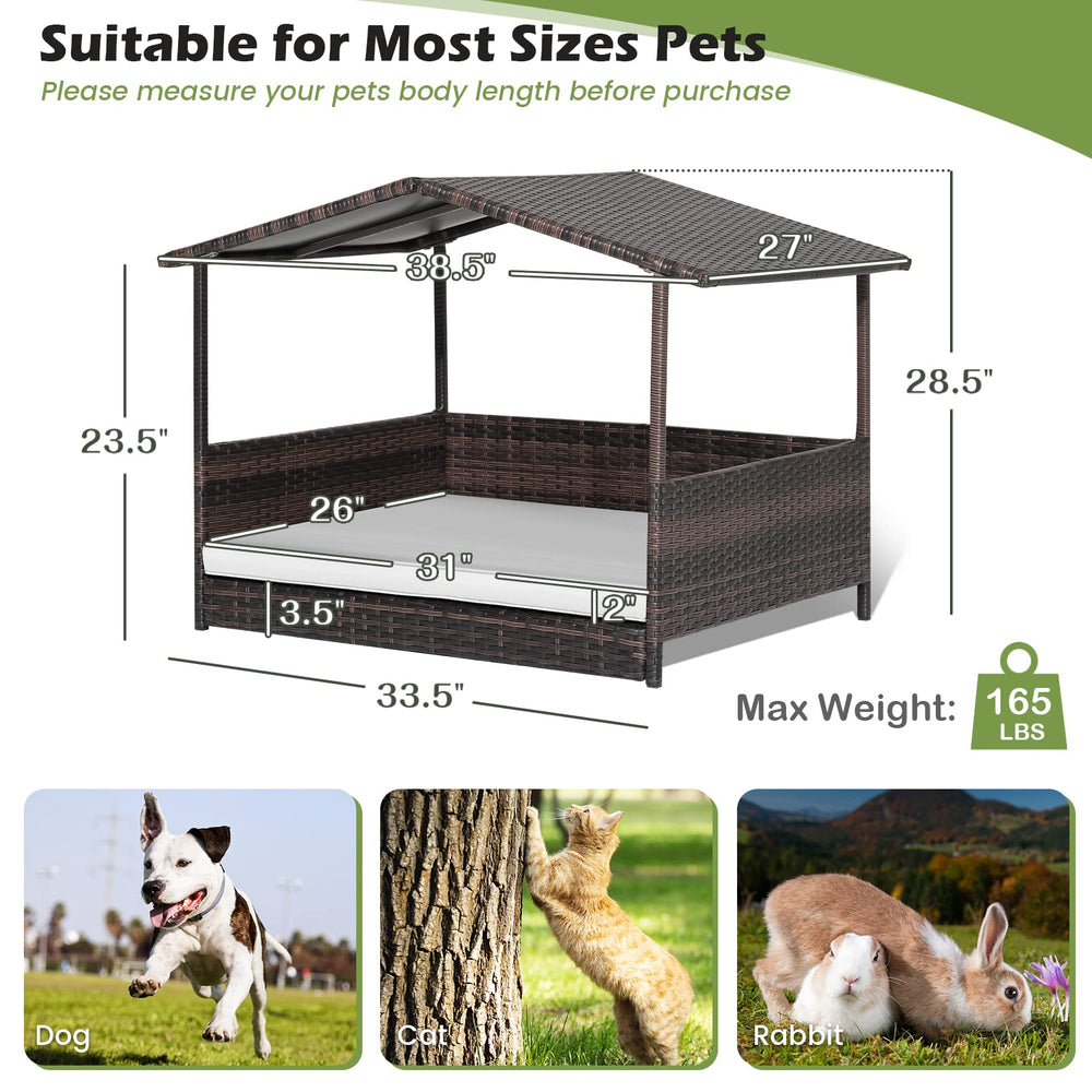 Tangkula Maison Chien Osier – coussin épais et pratique pour repos confortable.