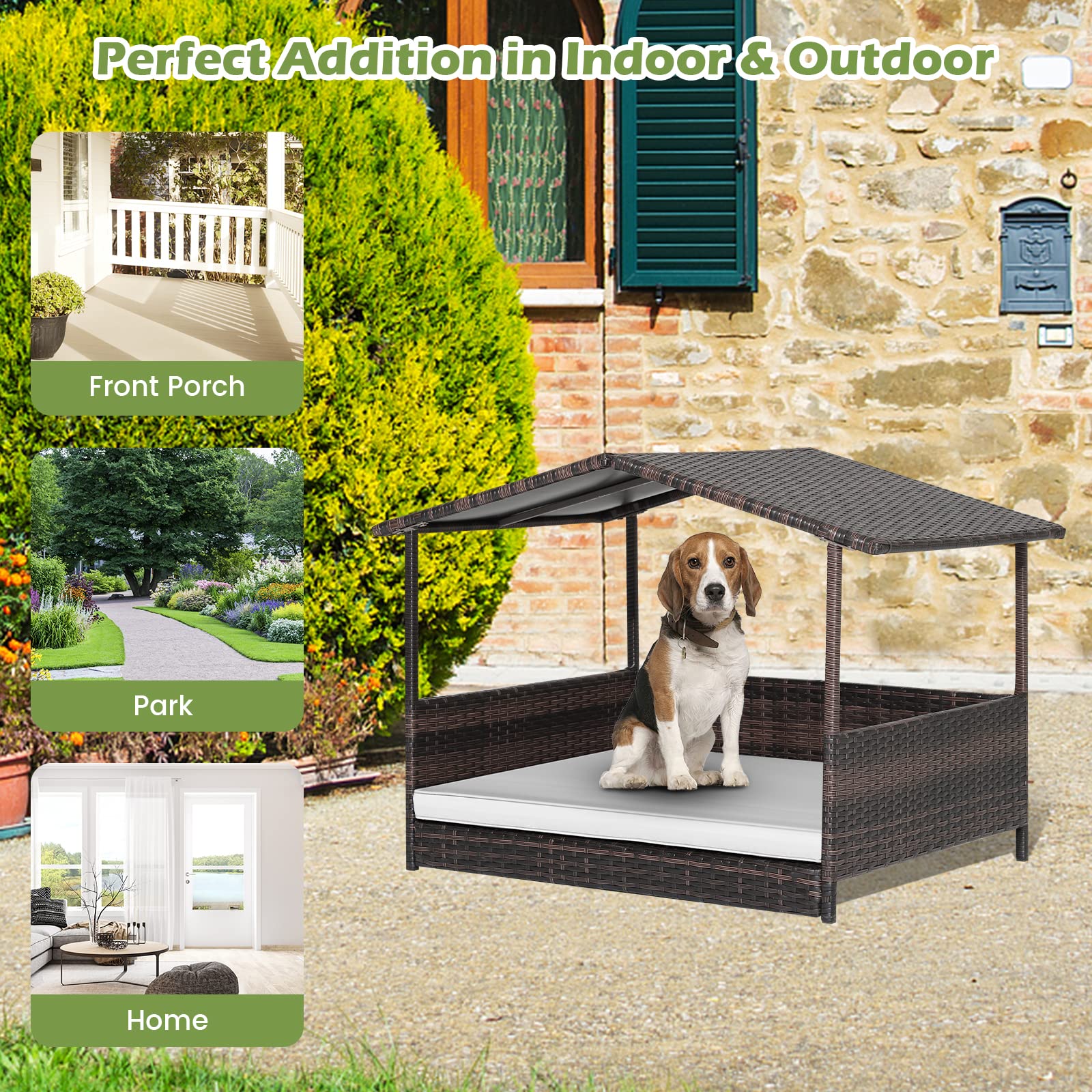 Tangkula Maison Chien Osier – dimensions adaptées pour chiens de taille moyenne.