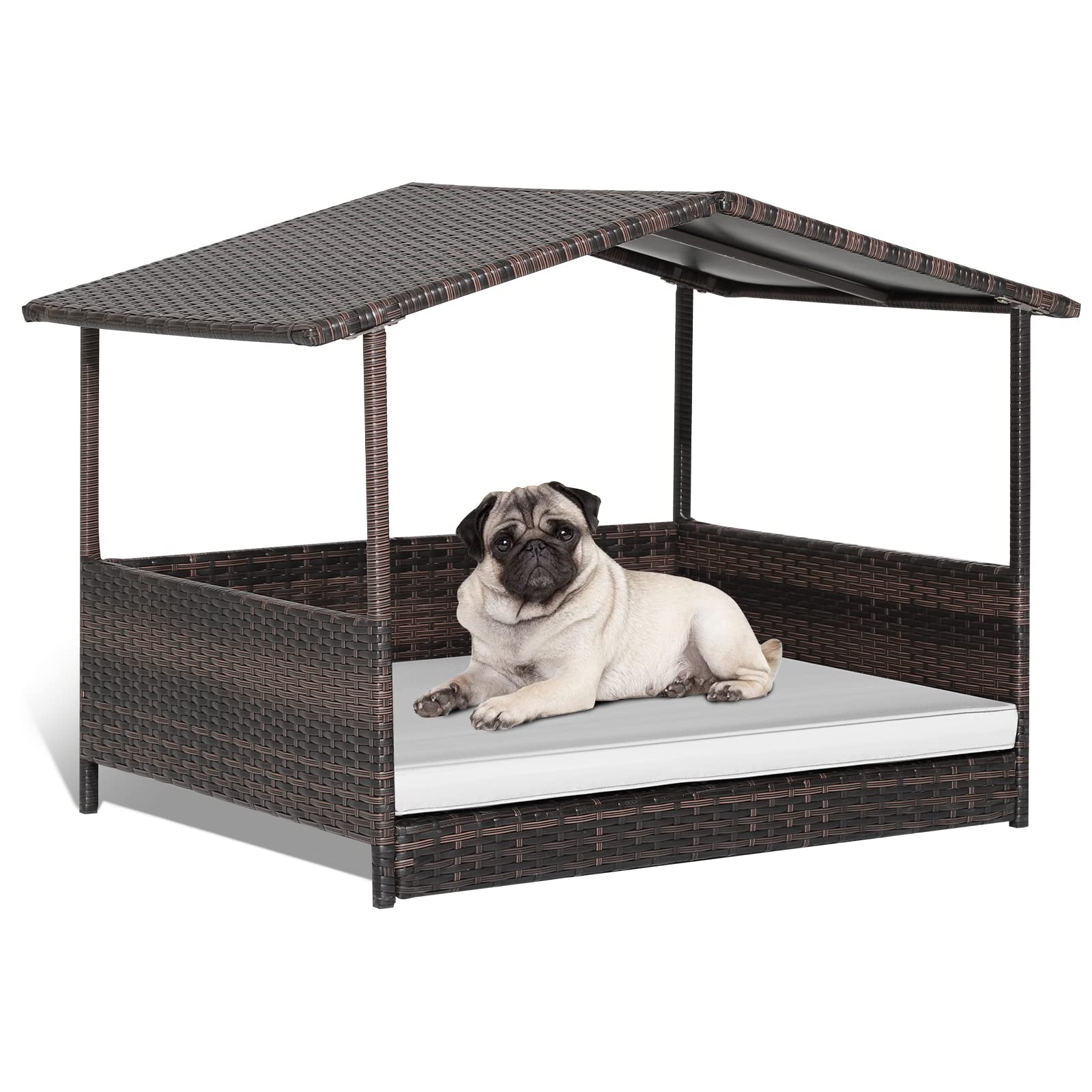 Tangkula Maison Chien Osier – toit imperméable protégeant des intempéries.