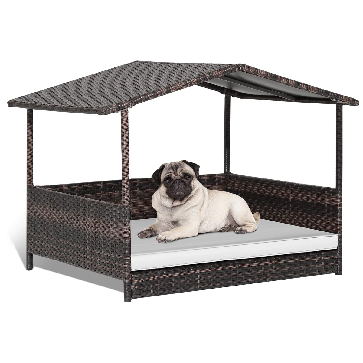 Tangkula Maison Chien Osier – toit imperméable protégeant des intempéries.